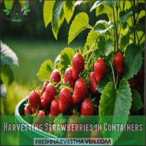 Harvesting Strawberries in Containers