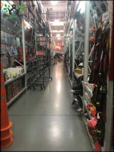 arafed warehouse with a lot of shelves and a cone