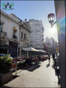 there are many people walking down the street in the city