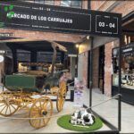 there is a horse drawn carriage with a dog sitting on the grass