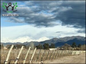 A beautiful mountain range with snow-capped peaks and a cloudy sky.
