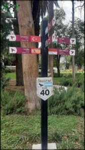 A signpost with a map of Argentina and a 40 sign.