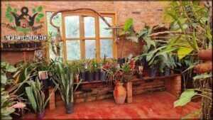 there are many plants in the room and a window