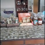 there is a counter with a lot of food on it
