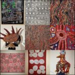 A collage of artwork featuring various designs and colors.