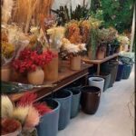 A flower shop with a variety of flowers and pots.