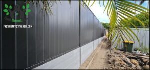 A long wall made of metal and concrete is seen in the distance.