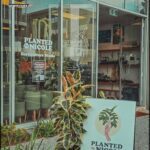 A sign for a plant nursery is displayed in front of a building.