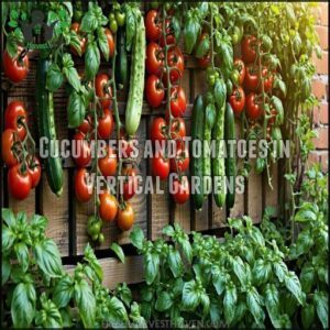 Cucumbers and Tomatoes in Vertical Gardens