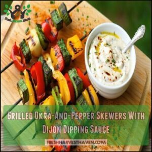 Grilled Okra-And-Pepper Skewers With Dijon Dipping Sauce