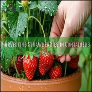 Harvesting Strawberries in Containers
