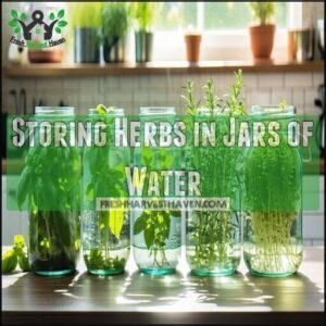 Storing Herbs in Jars of Water