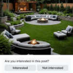 A backyard with a fire pit and a patio set up for relaxation.