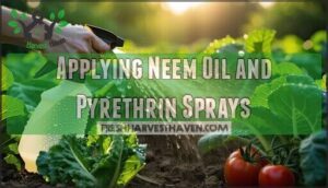 applying neem oil and pyrethrin sprays