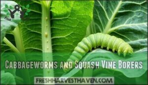 cabbageworms and squash vine borers