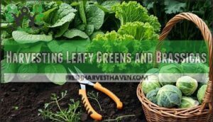harvesting leafy greens and brassicas