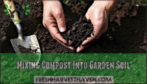 mixing compost into garden soil