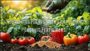nourishing plants with compost and organic fertilizers