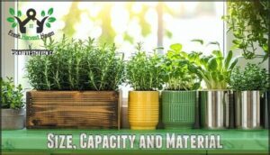 size, capacity and material