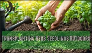 transplanting herb seedlings outdoors