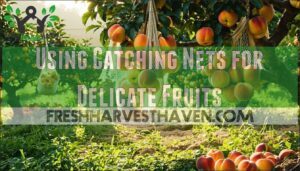 using catching nets for delicate fruits
