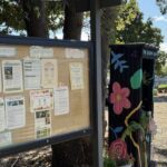 A bulletin board with information about gardening events.