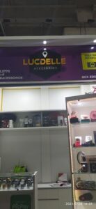 A display case with a sign that says "Lucelle" on it.