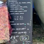 A menu board with a cat on it and the words "Somboza" written at the top.