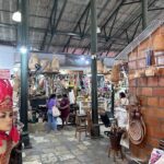A woman is shopping in a market with a variety of items on display.