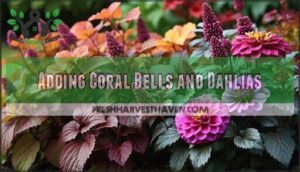 adding coral bells and dahlias