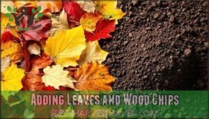 adding leaves and wood chips