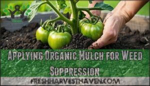 applying organic mulch for weed suppression