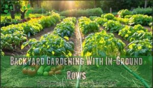 backyard gardening with in-ground rows