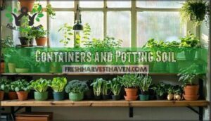 containers and potting soil