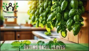 drying basil leaves