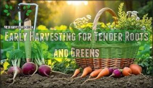 early harvesting for tender roots and greens