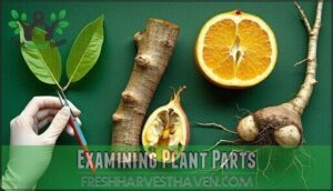 examining plant parts