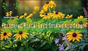 featuring black-eyed susans and sedum