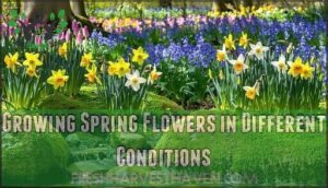 growing spring flowers in different conditions