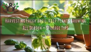 harvesting fresh basil