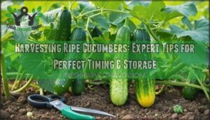 harvesting ripe cucumbers