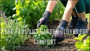 knee pads and garden gloves for comfort