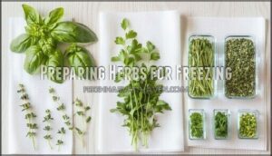 preparing herbs for freezing