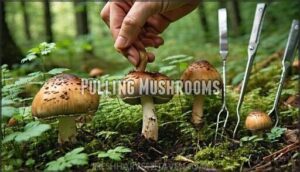 pulling mushrooms