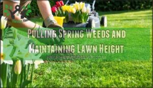 pulling spring weeds and maintaining lawn height