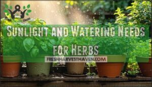 sunlight and watering needs for herbs