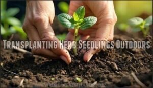 transplanting herb seedlings outdoors