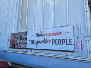 A large advertisement for a flower power company.