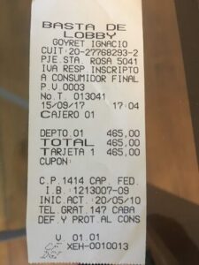 A receipt for a purchase at a restaurant.