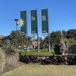 A sign for the Royal Botanic Gardens Sydney is displayed on a pole.